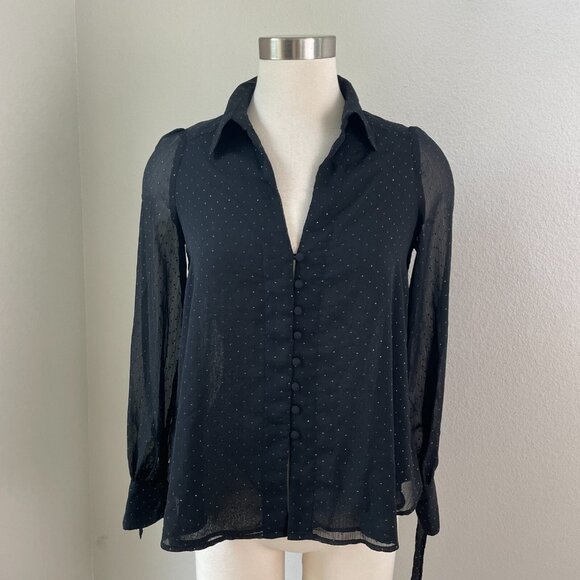 Zara Tops - Zara Womens XS‎ Black Sheer Button Up Blouse Long Sleeve Shirt Top